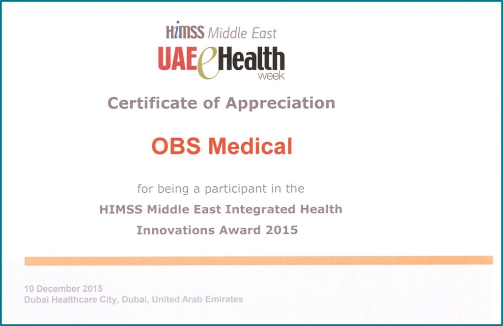 UAE eHealth Certificate of Appreciation
